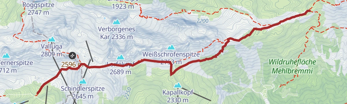 Route map: Ulmer Hütte - Leutkircher Hütte